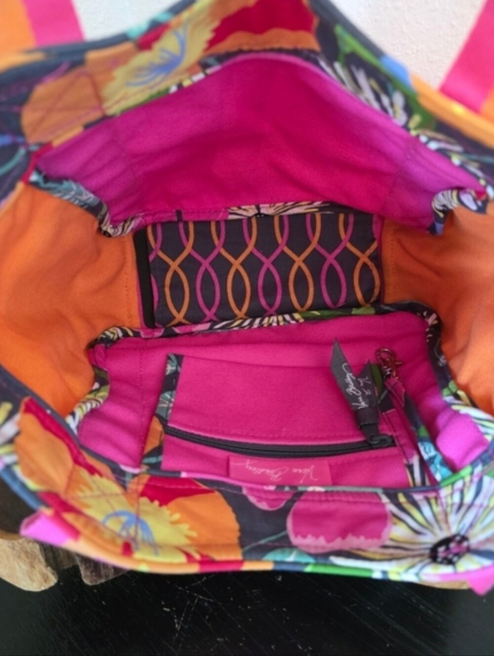 Vera Bradley Hot Pink & Orange Canvas Tote with Floral Trim NWT - Picture 7 of 16